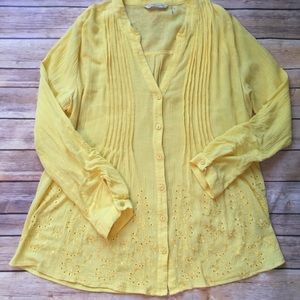 Soft Surroundings Gauze Pintuck Tunic Yellow M